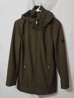 Olive Green Hooded Softshell Jacket, Size Large, Excellent Like New Condition